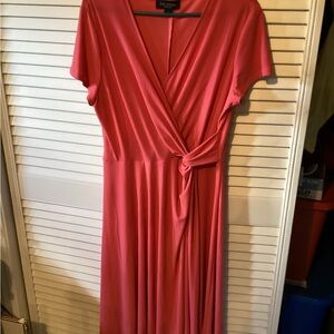 Perceptions  ladies coral high low fit and flare,wrap dress, size large